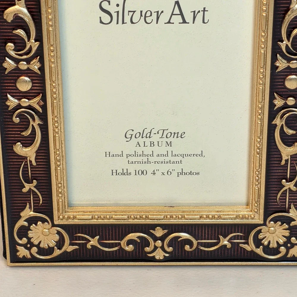 Godinger Silver Art Baroque Gold Tone Red Brown Epoxy 4x6 Photo Album 100 Photos